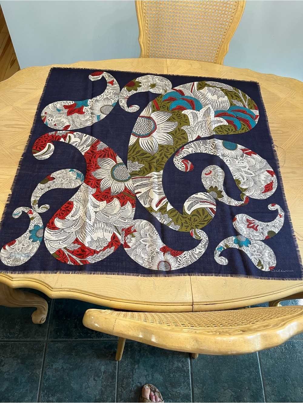 Saladini for Holt Renfrew Navy Blue Refined Lightweight Wool Patterned Scarf